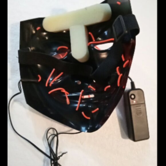 Purge Rave Party Red Light Up Stitches Scary LED MASK Costume Cosplay Halloween - Picture 5 of 10